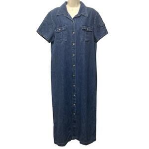 Vintage Faded Glory Denim Shirt Dress Maxi Womens XL Blue Button Front 90s Y2K